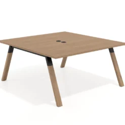 Mesa de oficina doble UvePro fondo 166, cantos rectos, estructura negra/madera