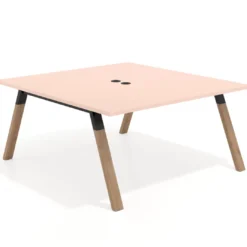 Mesa de oficina doble UvePro fondo 166, cantos rectos, estructura negra/madera