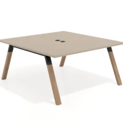 Mesa de oficina doble UvePro fondo 166, cantos rectos, estructura negra/madera