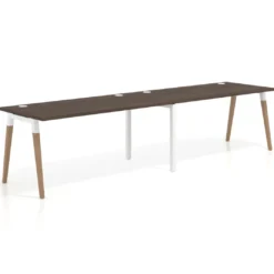 Mesa de oficina en continuidad Arki doble, patas de madera, fondo 80cm