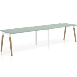 Mesa de oficina en continuidad Arki doble, patas de madera, fondo 80cm