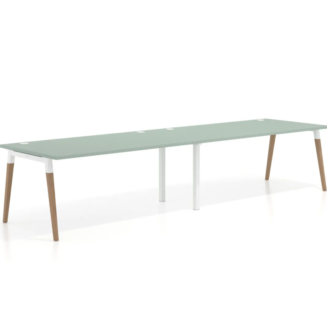 Mesa de oficina en continuidad Arki doble, patas de madera, fondo 100cm