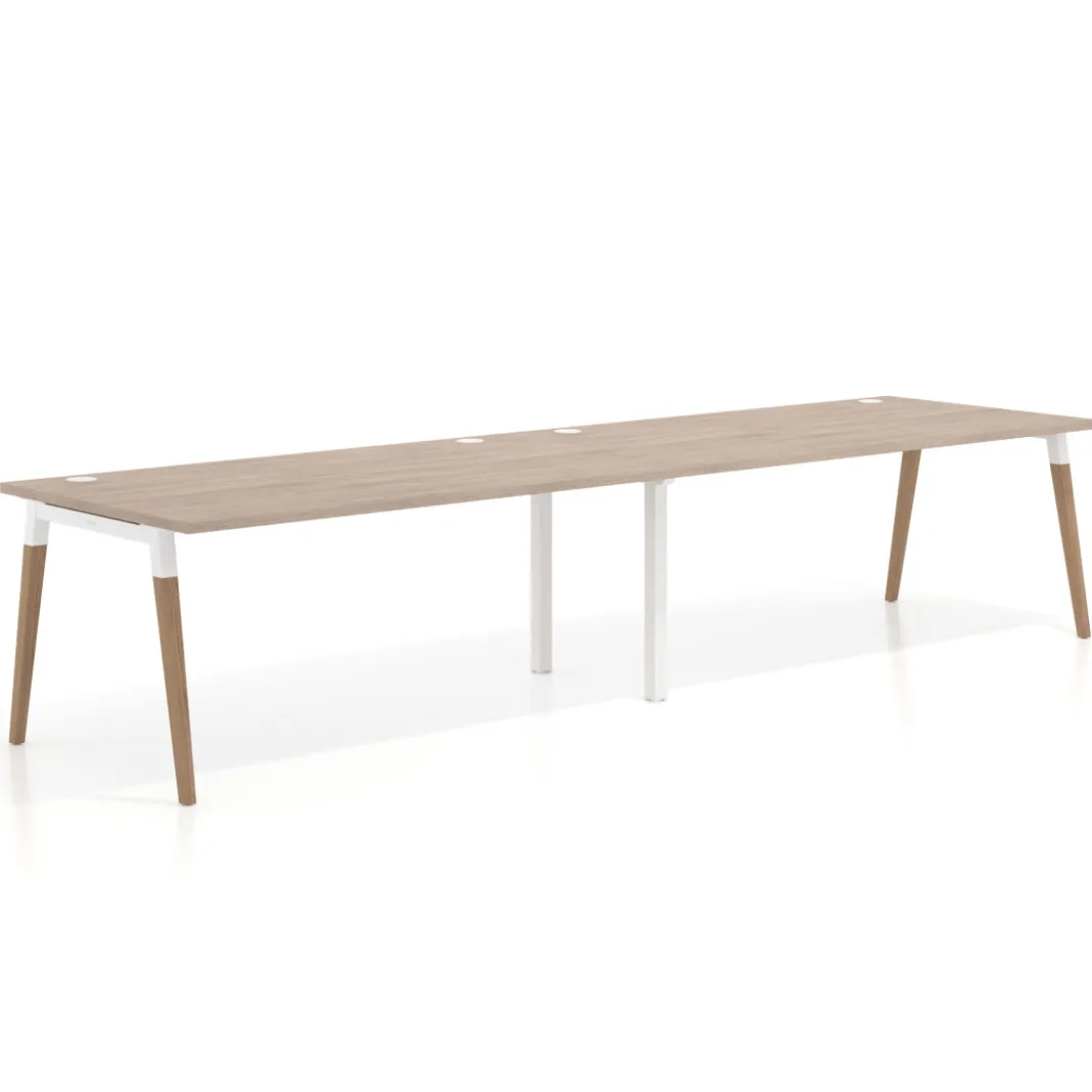 Mesa de oficina en continuidad Arki doble, patas de madera, fondo 100cm