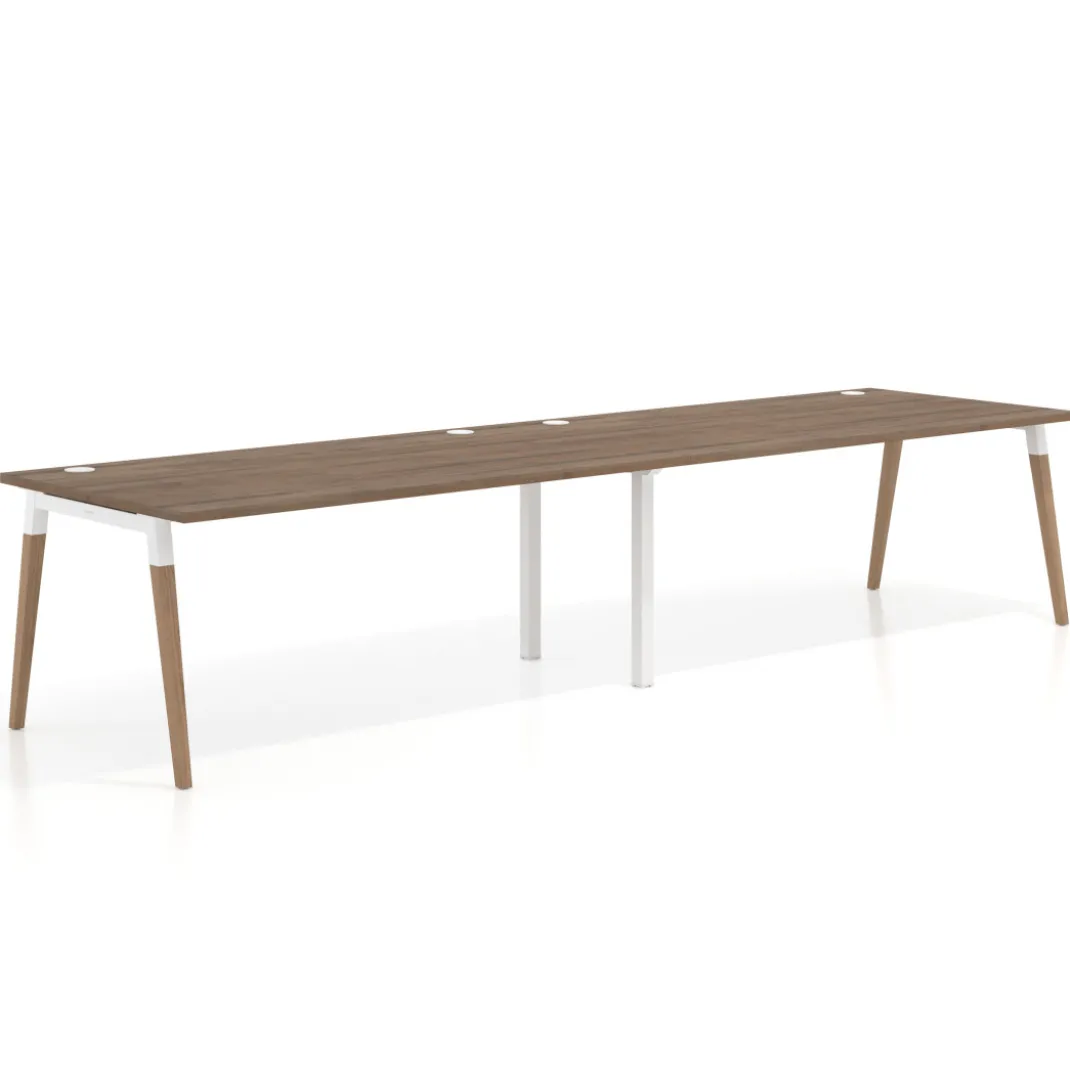 Mesa de oficina en continuidad Arki doble, patas de madera, fondo 100cm
