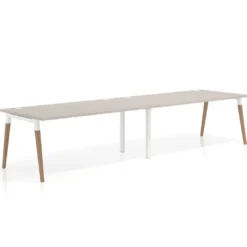 Mesa de oficina en continuidad Arki doble, patas de madera, fondo 100cm