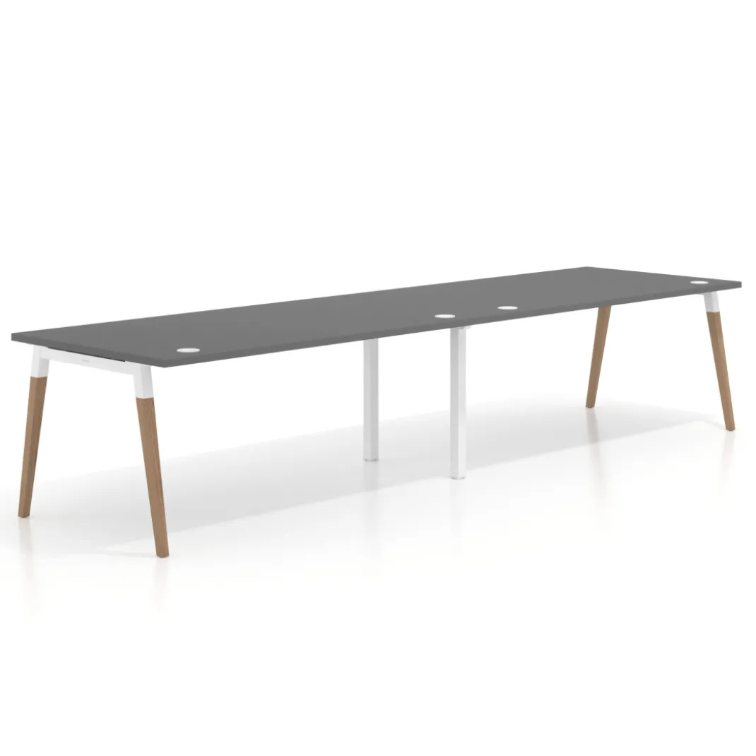 Mesa de oficina en continuidad Arki doble, patas de madera, fondo 100cm