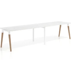 Mesa de oficina en continuidad Arki doble, patas de madera, fondo 80cm