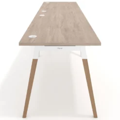 Mesa de oficina en continuidad Arki doble, patas de madera, fondo 80cm