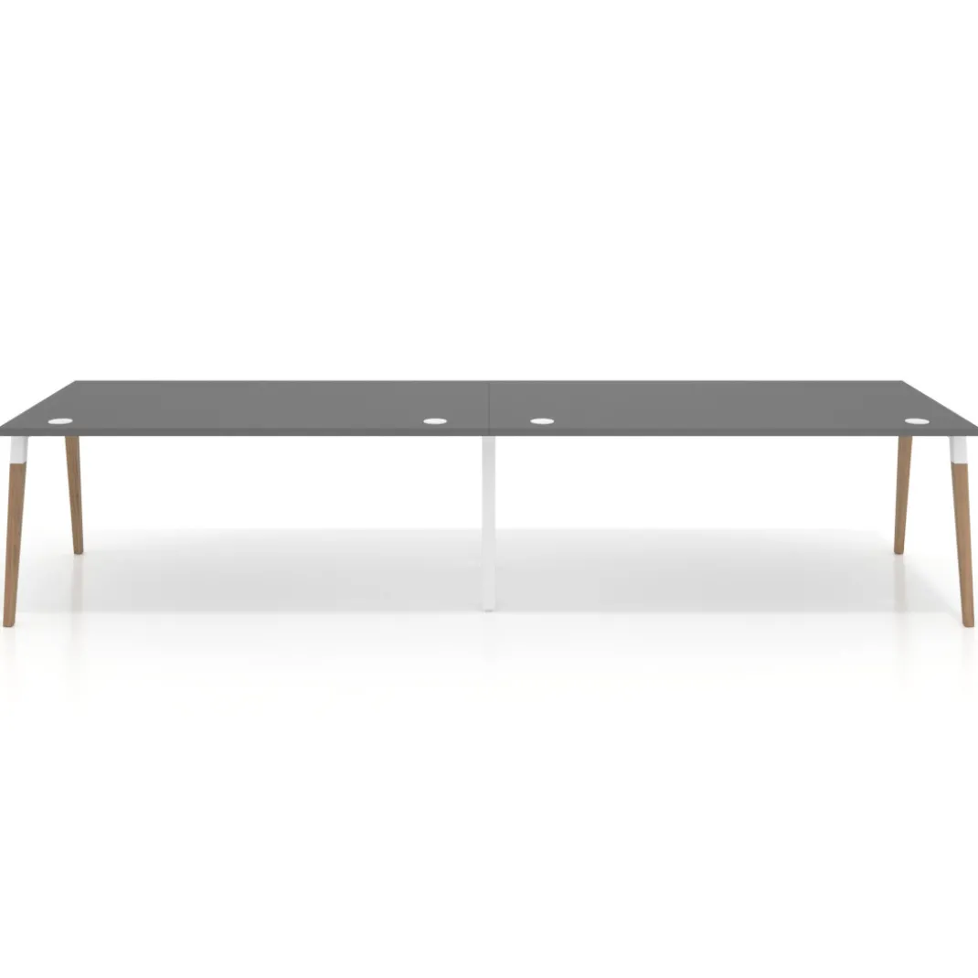 Mesa de oficina en continuidad Arki doble, patas de madera, fondo 100cm