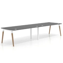 Mesa de oficina en continuidad Arki doble, patas de madera, fondo 100cm