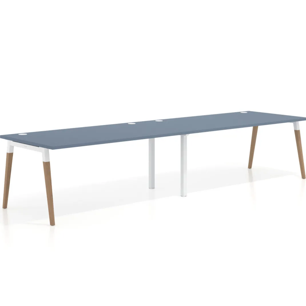Mesa de oficina en continuidad Arki doble, patas de madera, fondo 100cm