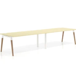 Mesa de oficina en continuidad Arki doble, patas de madera, fondo 100cm