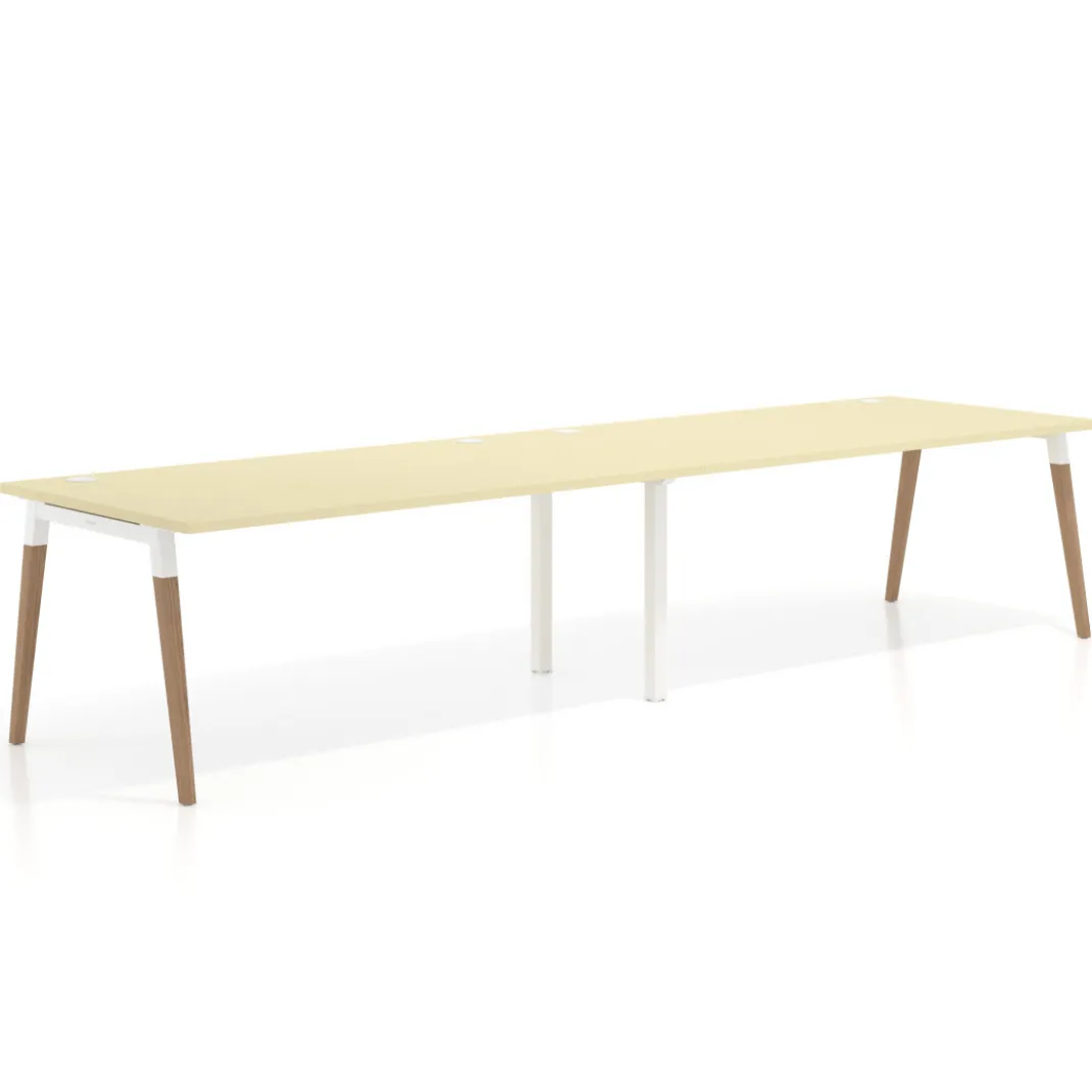 Mesa de oficina en continuidad Arki doble, patas de madera, fondo 100cm