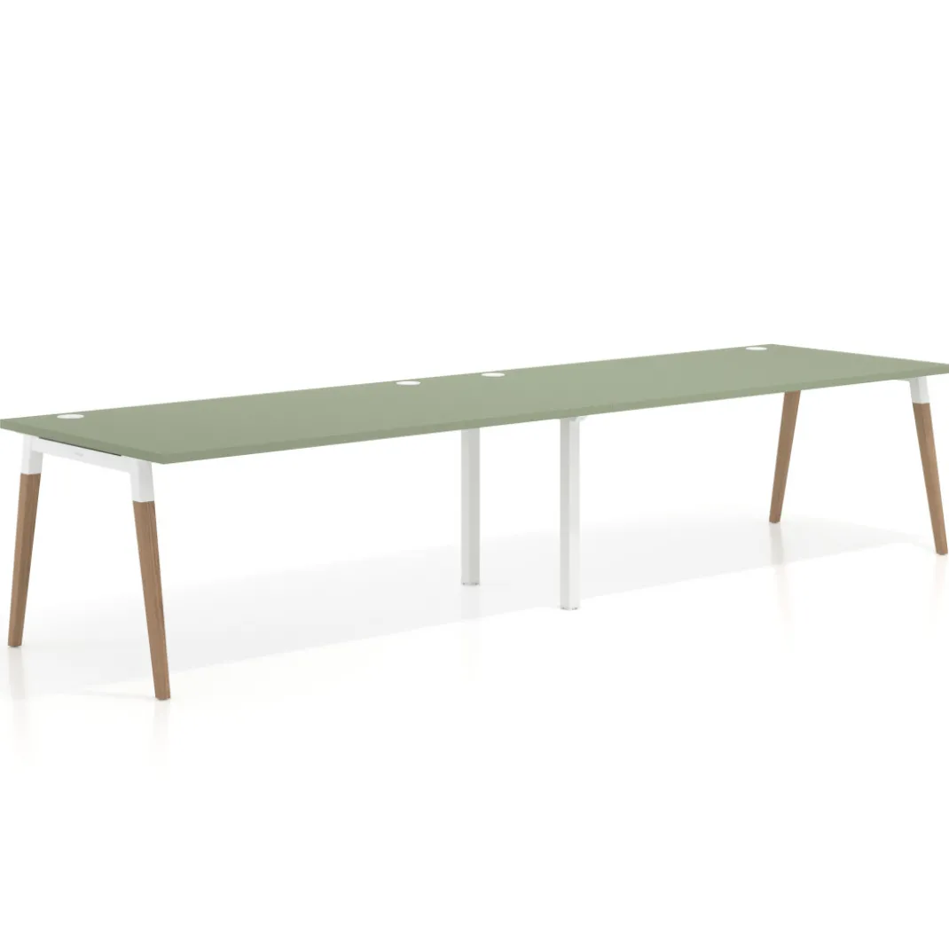 Mesa de oficina en continuidad Arki doble, patas de madera, fondo 100cm