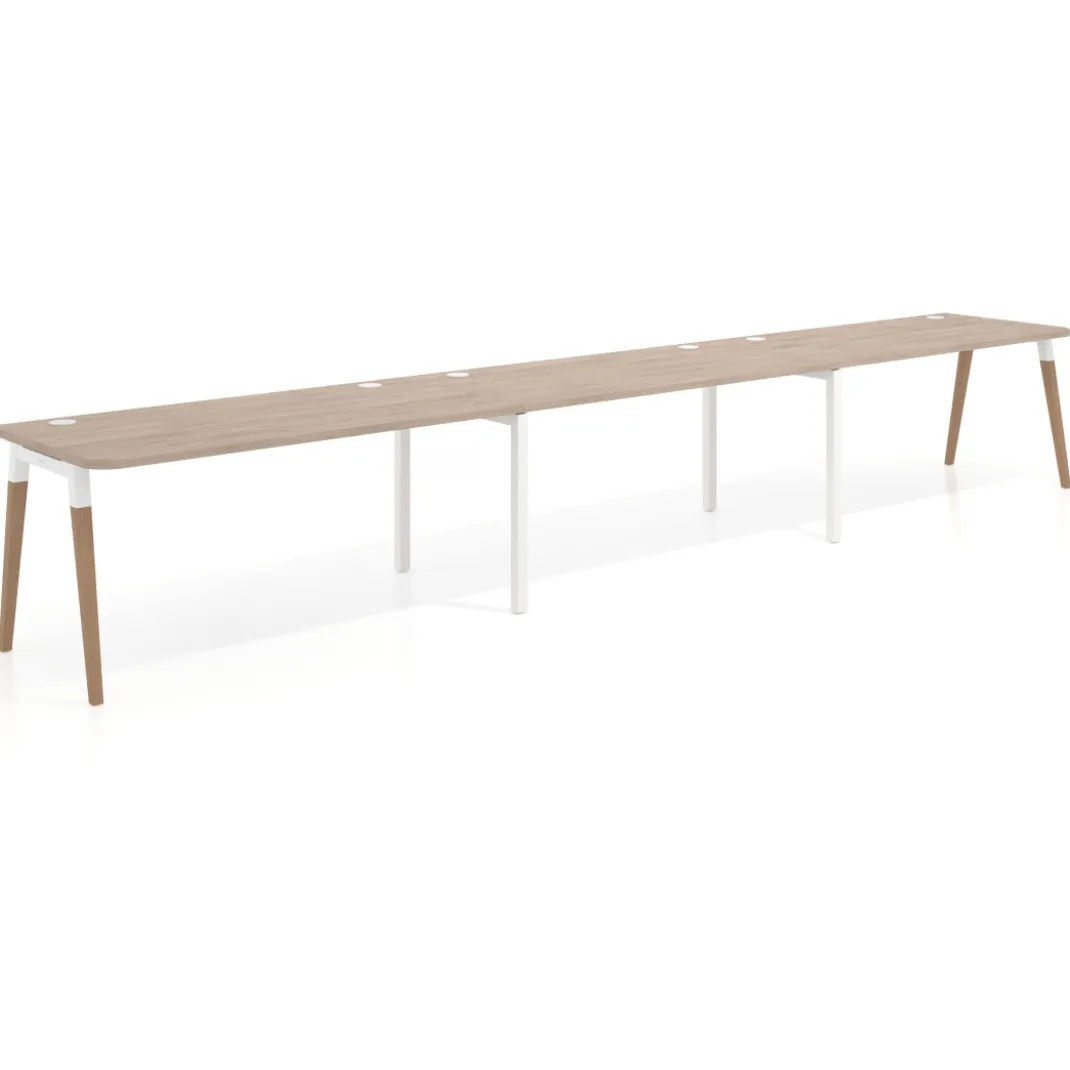 Mesa de oficina en continuidad Arki triple con bordes redondeados, fondo 80cm
