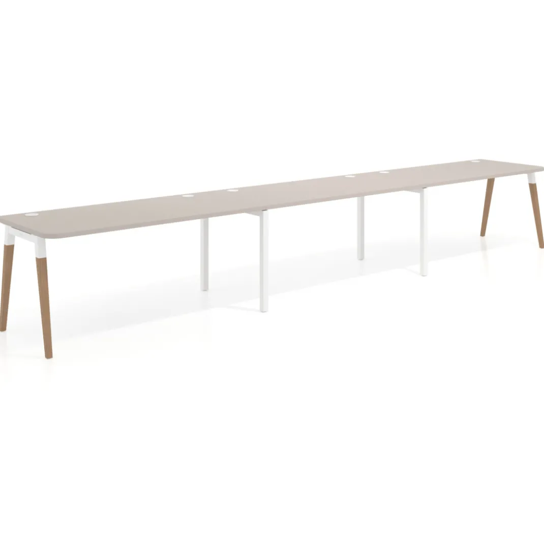 Mesa de oficina en continuidad Arki triple con bordes redondeados, fondo 80cm