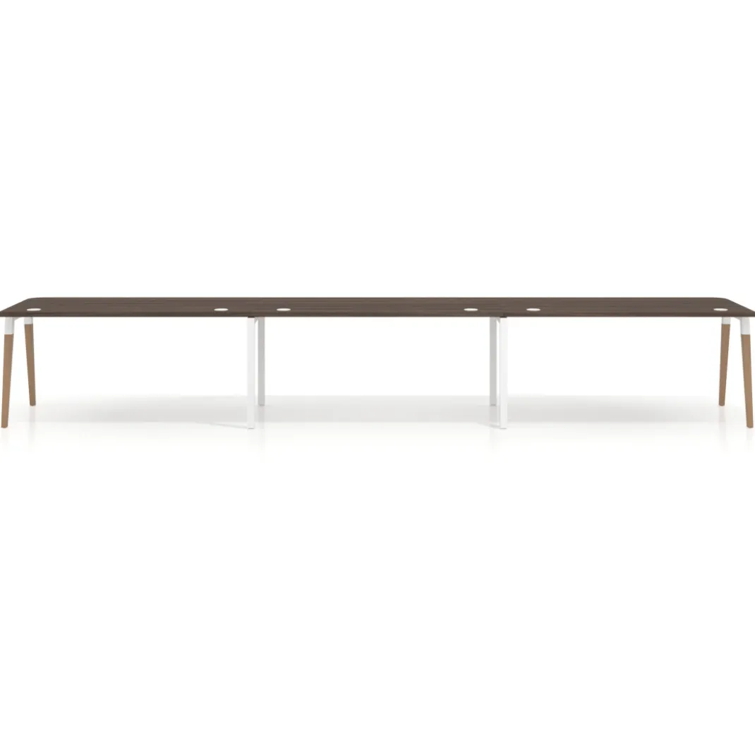 Mesa de oficina en continuidad Arki triple con bordes redondeados, fondo 80cm