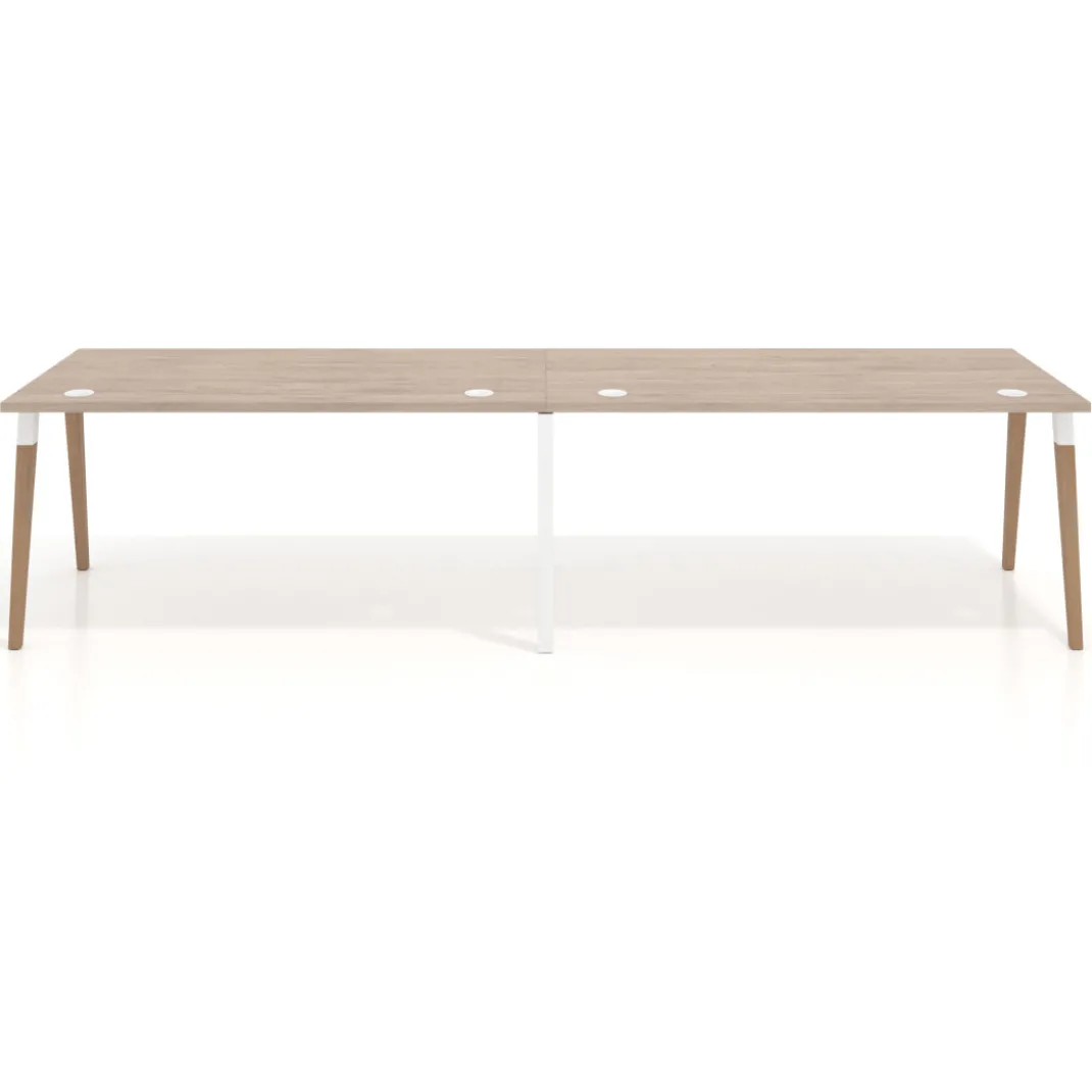 Mesa de oficina en continuidad Arki doble, patas de madera, fondo 80cm