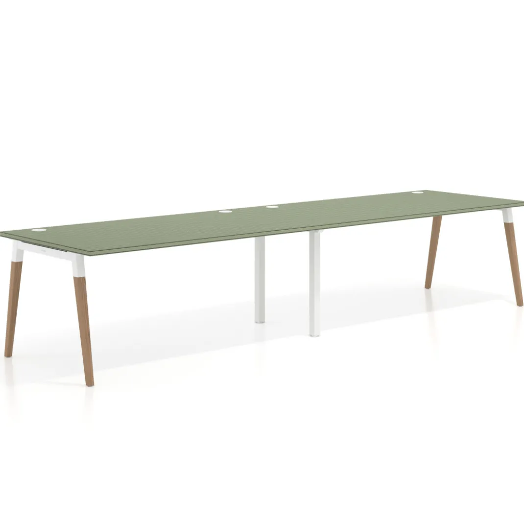Mesa de oficina en continuidad Arki doble, patas de madera, fondo 100cm