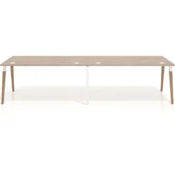Mesa de oficina en continuidad Arki doble, patas de madera, fondo 80cm