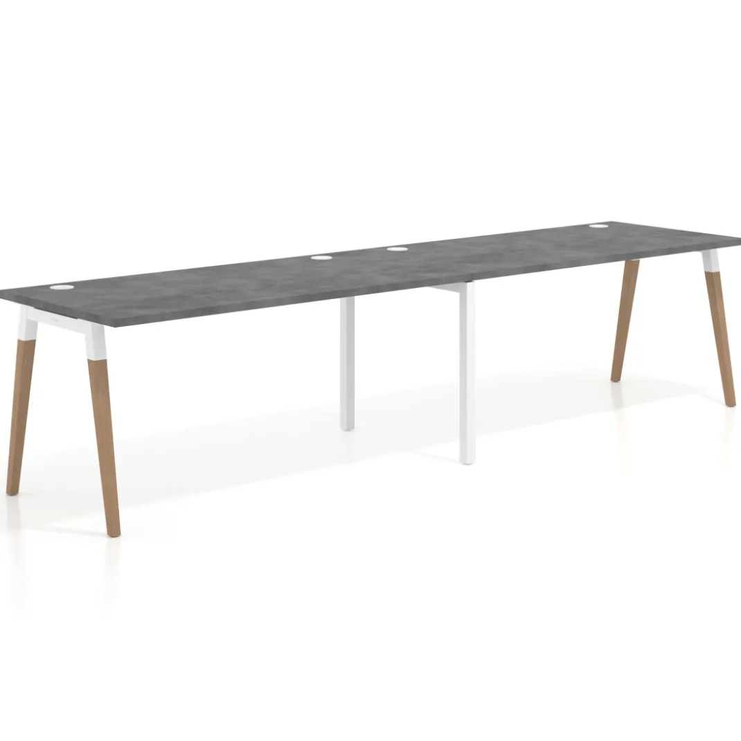 Mesa de oficina en continuidad Arki doble, patas de madera, fondo 80cm