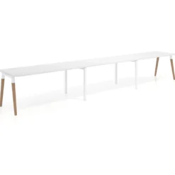 Mesa de oficina en continuidad Arki triple con bordes redondeados, fondo 80cm