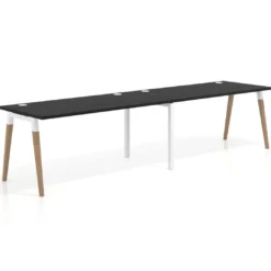 Mesa de oficina en continuidad Arki doble, patas de madera, fondo 80cm