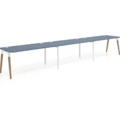Mesa de oficina en continuidad Arki triple con bordes redondeados, fondo 80cm