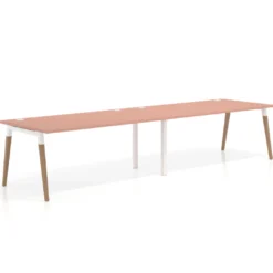 Mesa de oficina en continuidad Arki doble, patas de madera, fondo 100cm