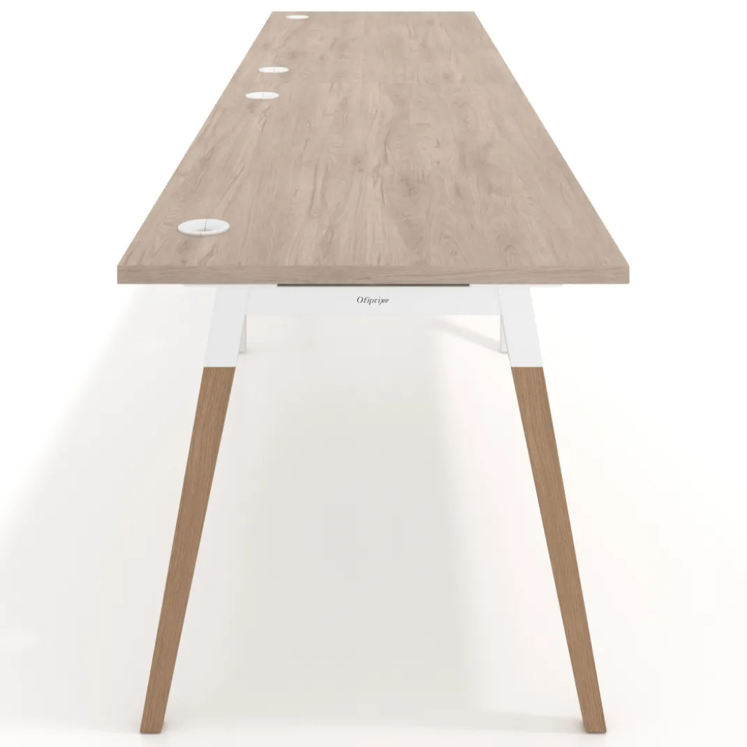 Mesa de oficina en continuidad Arki doble, patas de madera, fondo 80cm