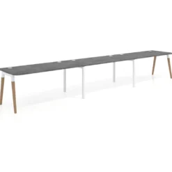 Mesa de oficina en continuidad Arki triple con bordes redondeados, fondo 80cm