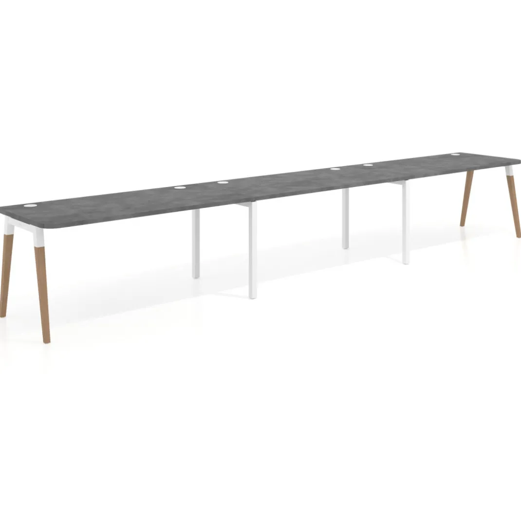 Mesa de oficina en continuidad Arki triple con bordes redondeados, fondo 80cm