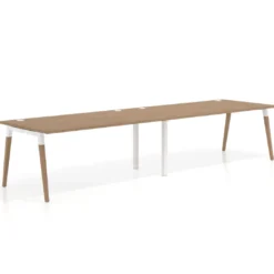 Mesa de oficina en continuidad Arki doble, patas de madera, fondo 100cm
