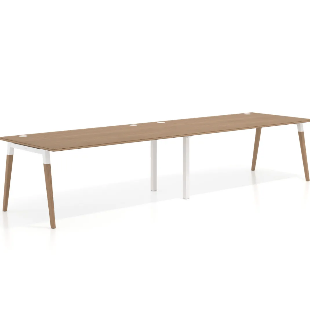 Mesa de oficina en continuidad Arki doble, patas de madera, fondo 100cm