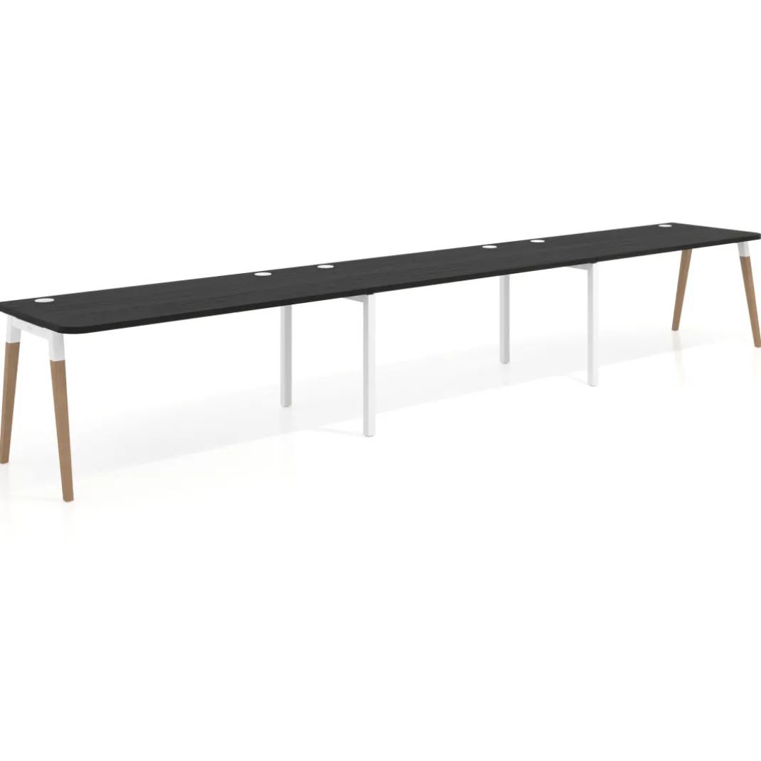 Mesa de oficina en continuidad Arki triple con bordes redondeados, fondo 80cm