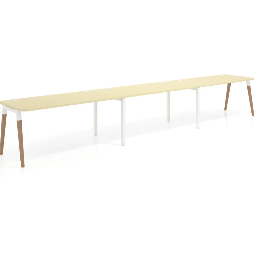 Mesa de oficina en continuidad Arki triple con bordes redondeados, fondo 80cm