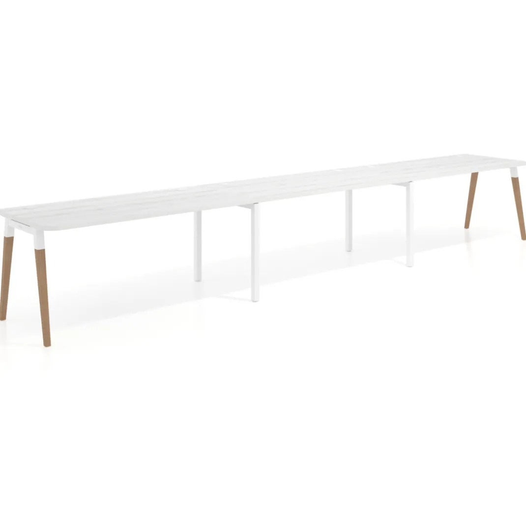 Mesa de oficina en continuidad Arki triple con bordes redondeados, fondo 80cm