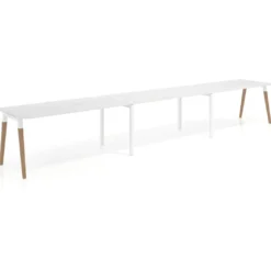 Mesa de oficina en continuidad Arki triple con bordes redondeados, fondo 80cm