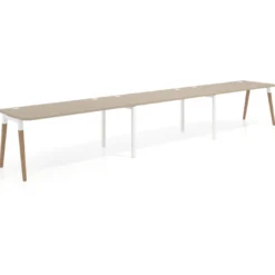 Mesa de oficina en continuidad Arki triple con bordes redondeados, fondo 80cm