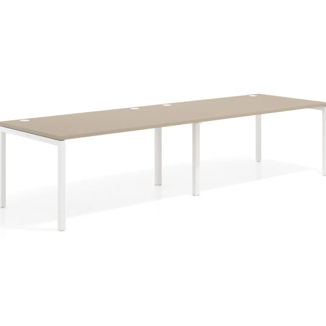 Mesa de oficina en continuidad progresiva doble Kube, fondo 100cm, estructura blanca