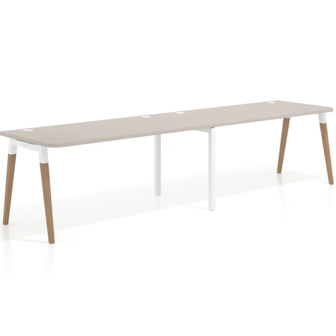 Mesa de oficina en continuidad Arki doble con bordes redondeados, fondo 80cm