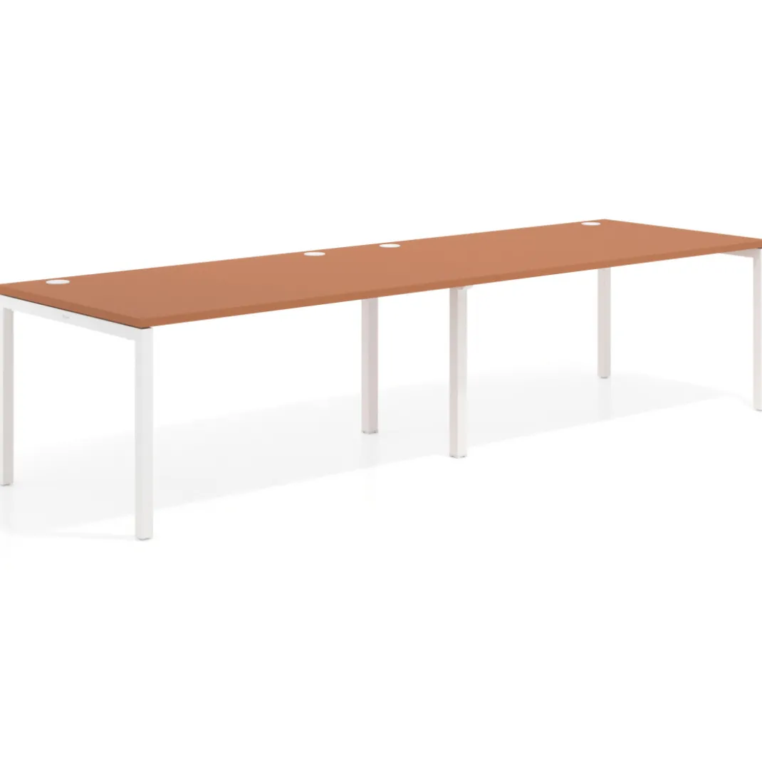 Mesa de oficina en continuidad progresiva doble Kube, fondo 100cm, estructura blanca