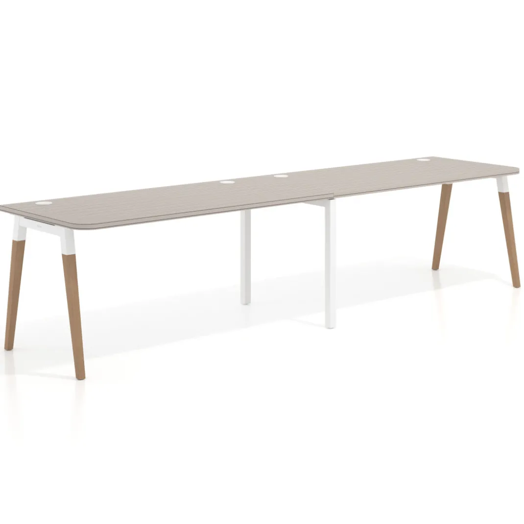 Mesa de oficina en continuidad Arki doble con bordes redondeados, fondo 80cm