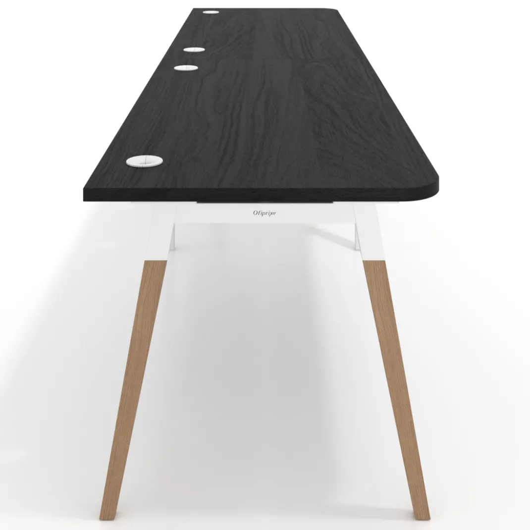 Mesa de oficina en continuidad Arki doble con bordes redondeados, fondo 80cm