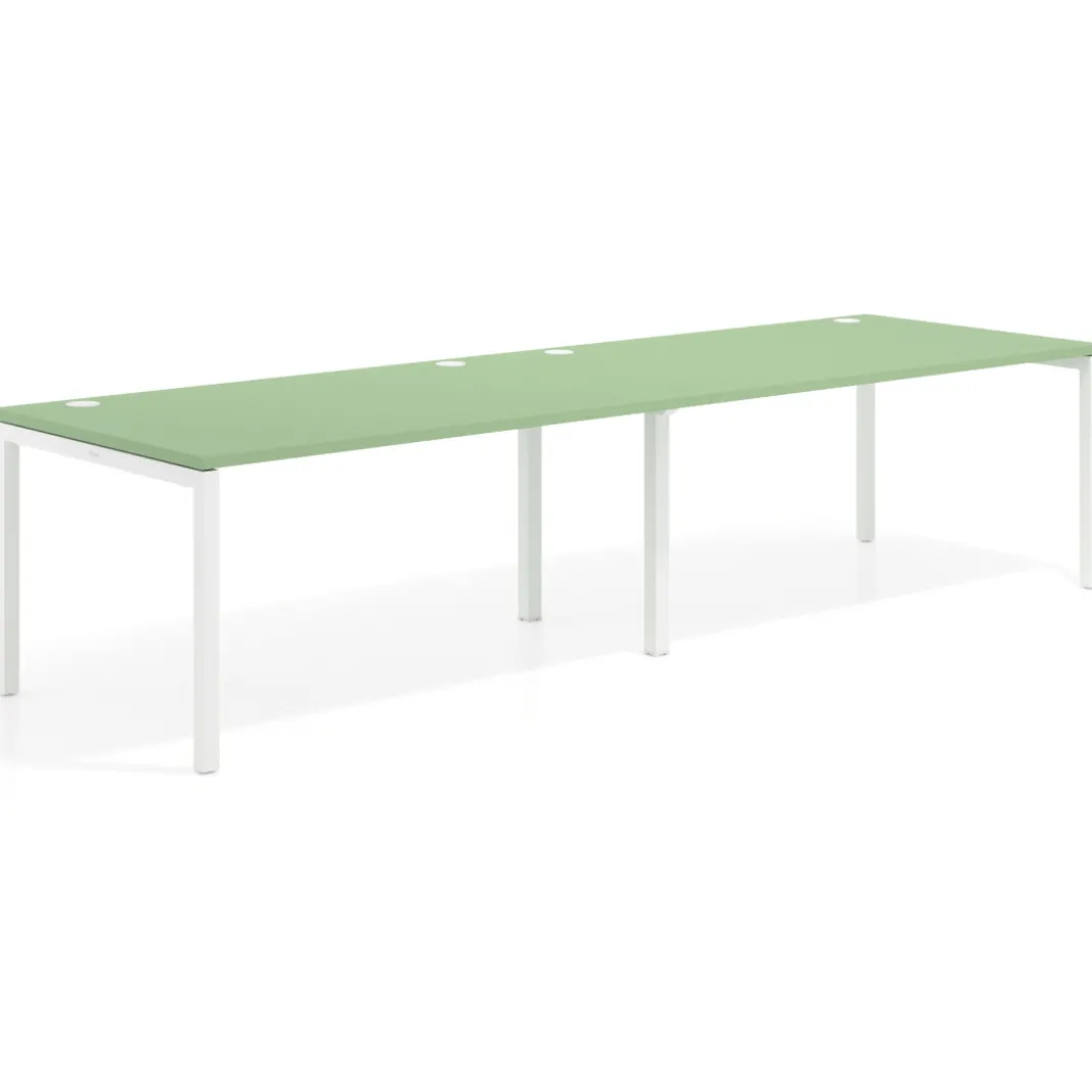 Mesa de oficina en continuidad progresiva doble Kube, fondo 100cm, estructura blanca