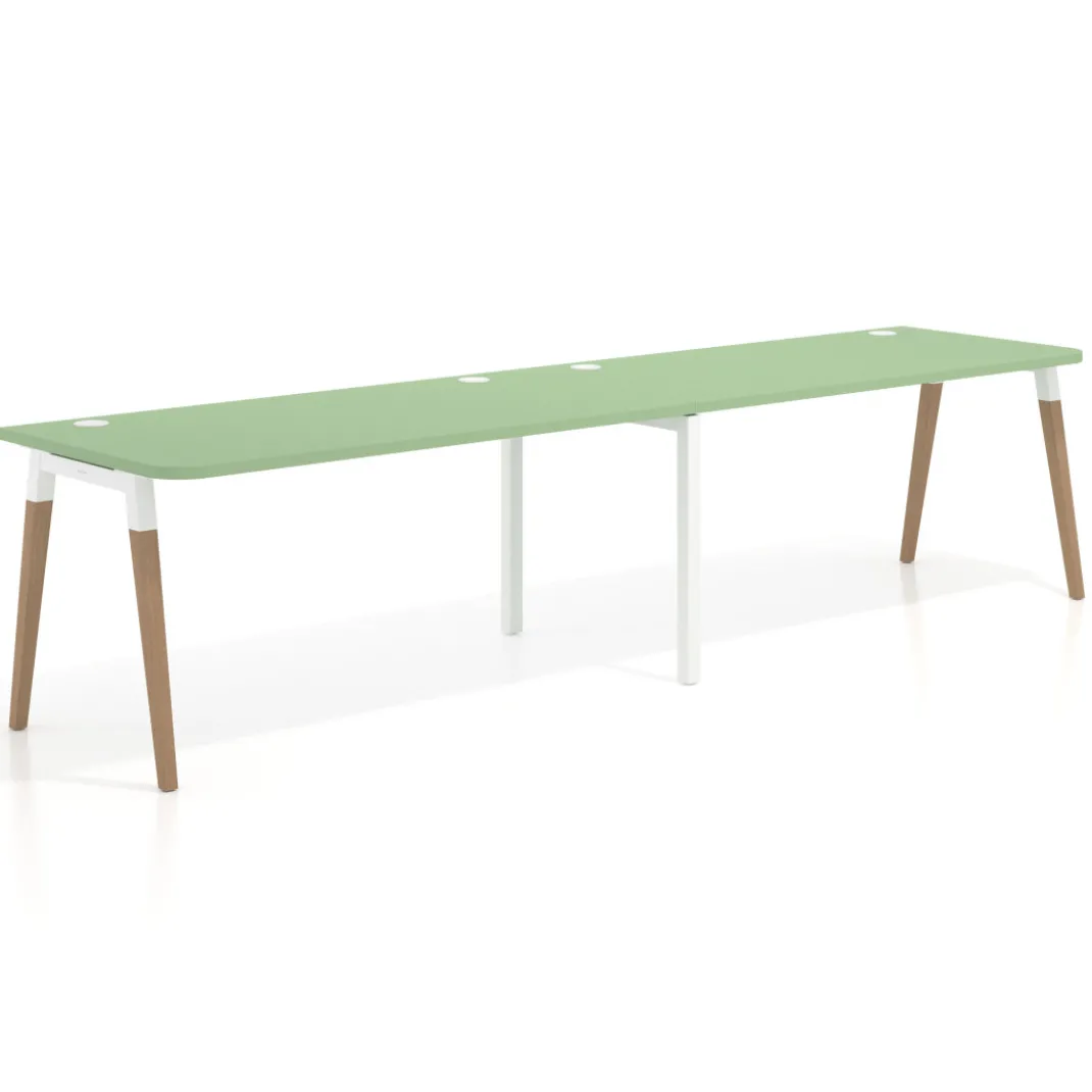 Mesa de oficina en continuidad Arki doble con bordes redondeados, fondo 80cm