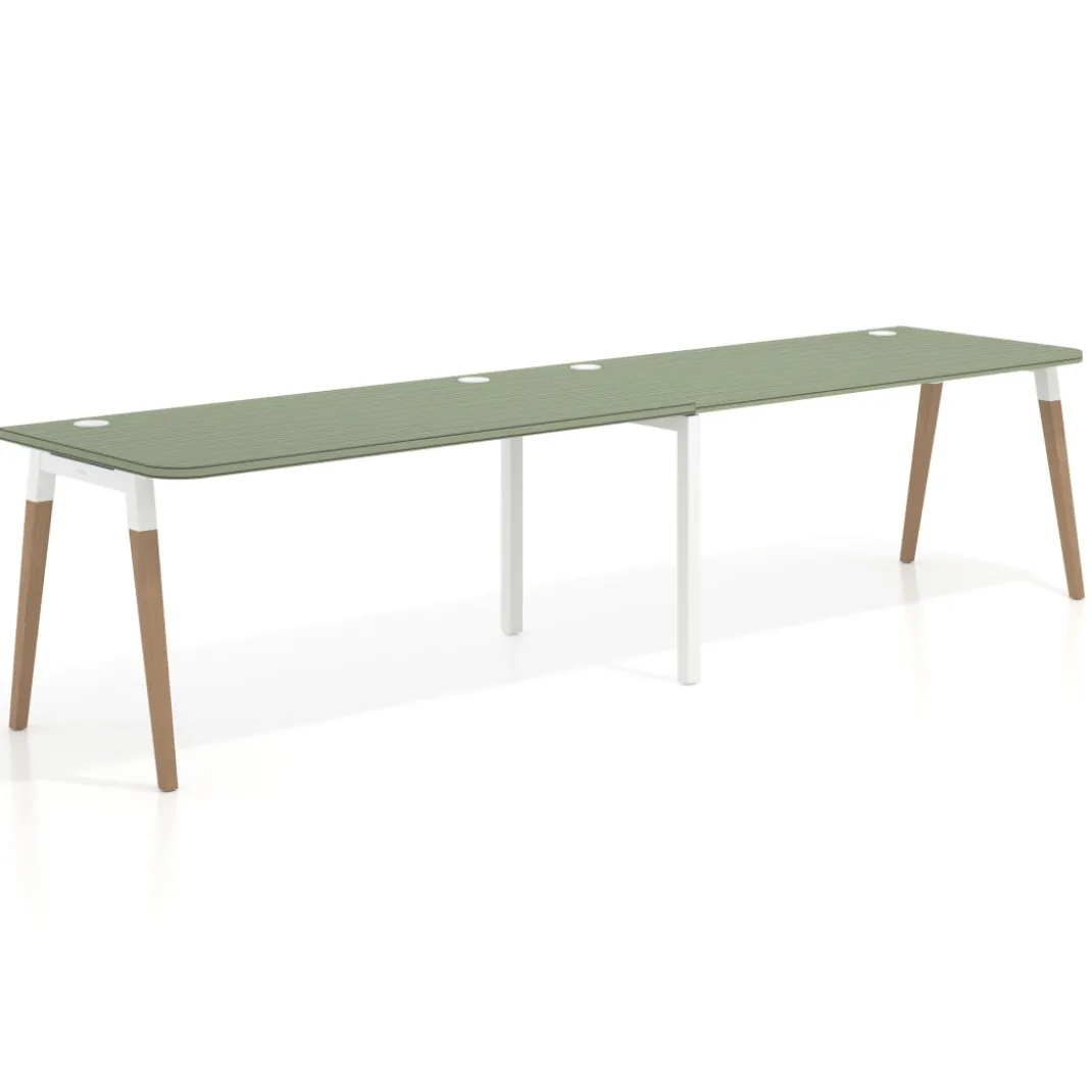 Mesa de oficina en continuidad Arki doble con bordes redondeados, fondo 80cm
