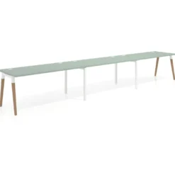 Mesa de oficina en continuidad Arki triple, patas de madera, fondo 80cm