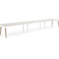 Mesa de oficina en continuidad Arki triple, patas de madera, fondo 100cm