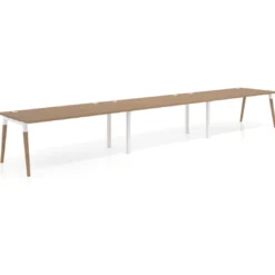 Mesa de oficina en continuidad Arki triple, patas de madera, fondo 100cm